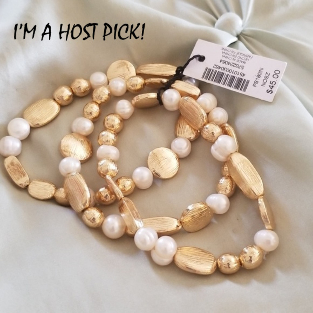 WHBM Pearl and Gold Bracelets, NWT